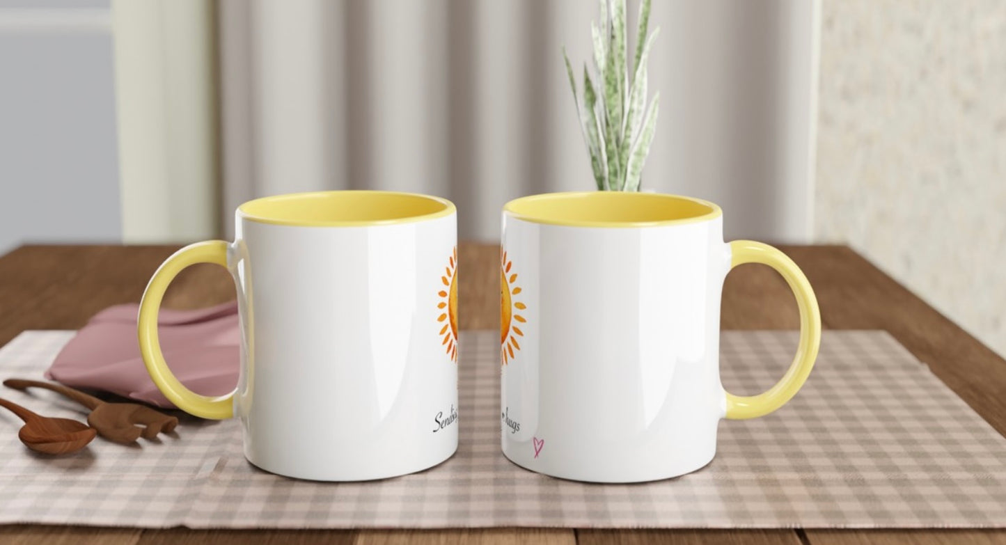 White 11oz Ceramic Mug with Color Inside Ceramic Yellow