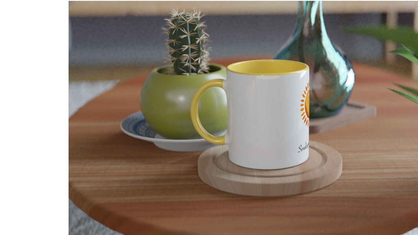 White 11oz Ceramic Mug with Color Inside Ceramic Yellow
