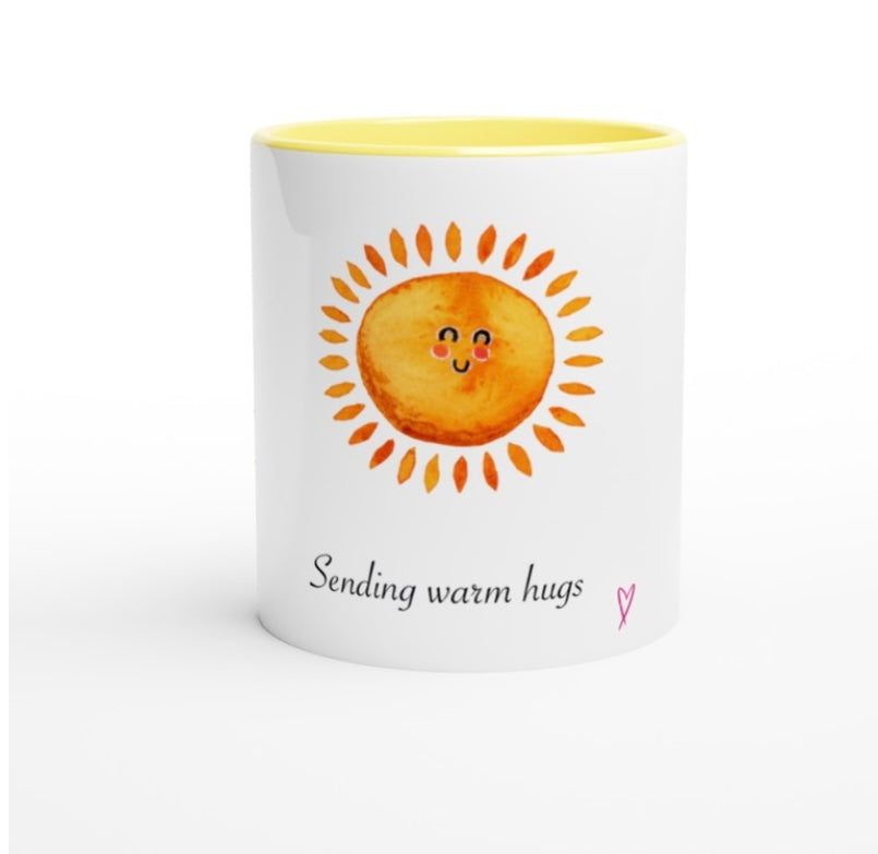 White 11oz Ceramic Mug with Color Inside Ceramic Yellow
