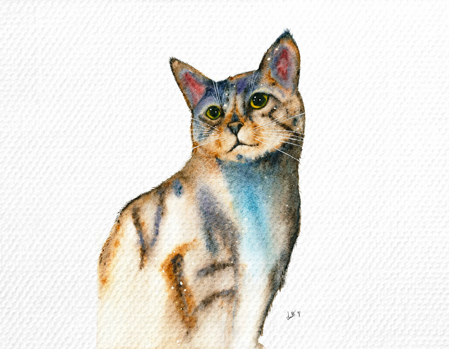 Original hand painted watercolour painting Soft Gaze in a painted dream