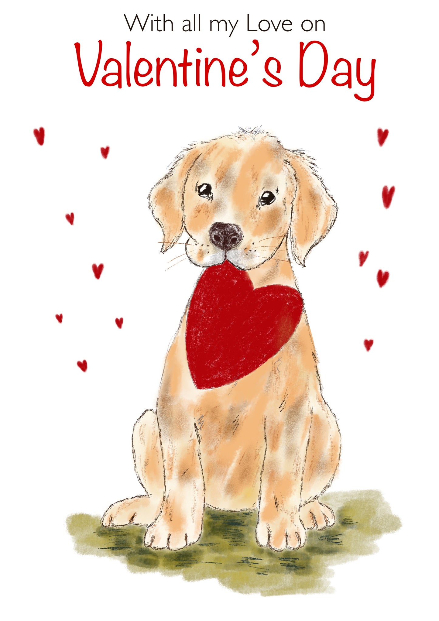 Valentine Greeting Card - Dog with love heart.