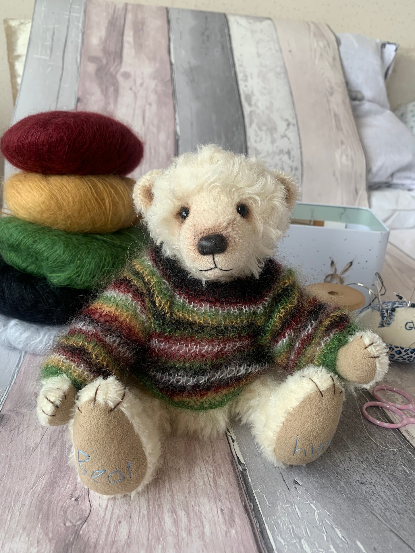 Handmade white Mohair Artist Bear 21cm