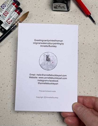 Christmas Watercolour Greeting Card - Girl with Reindeer | Original Art