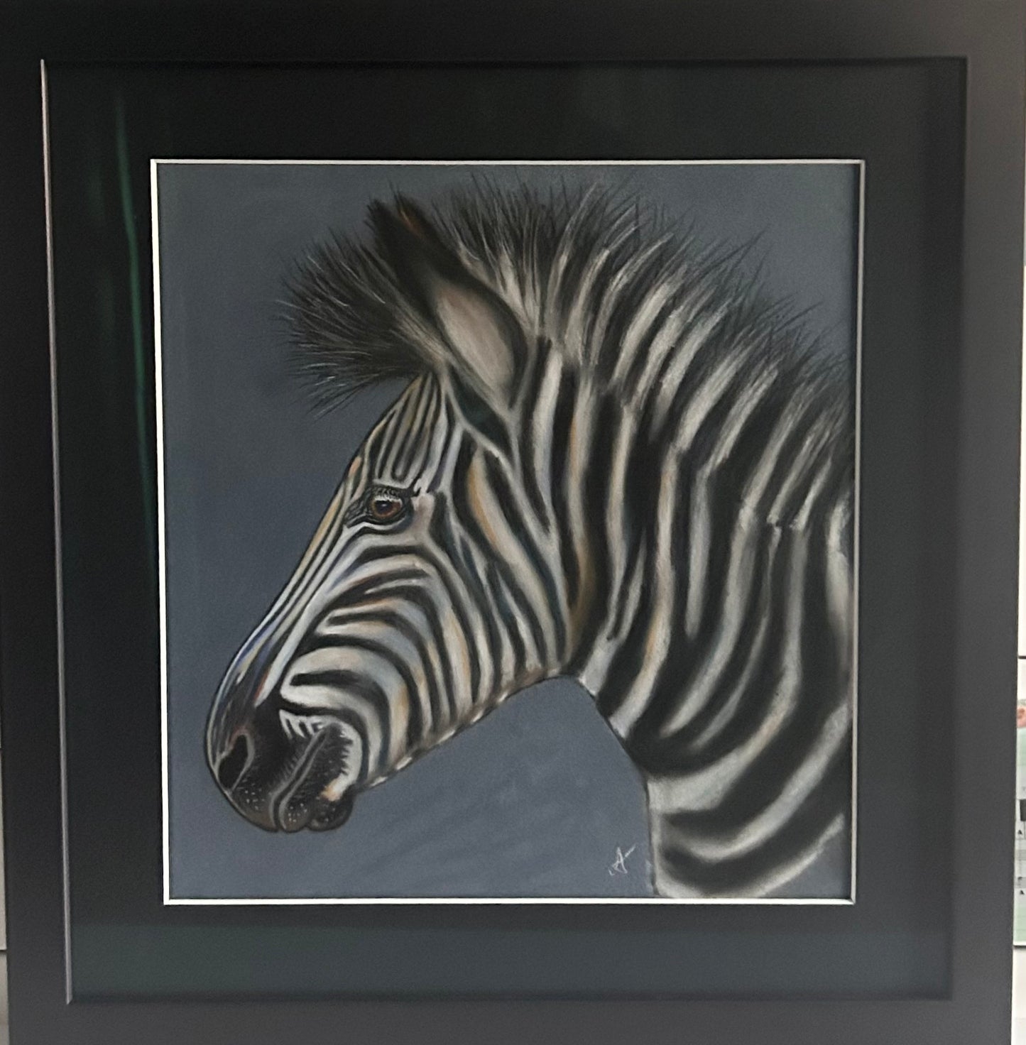 Original Hand Painted Pastel Art Zebra