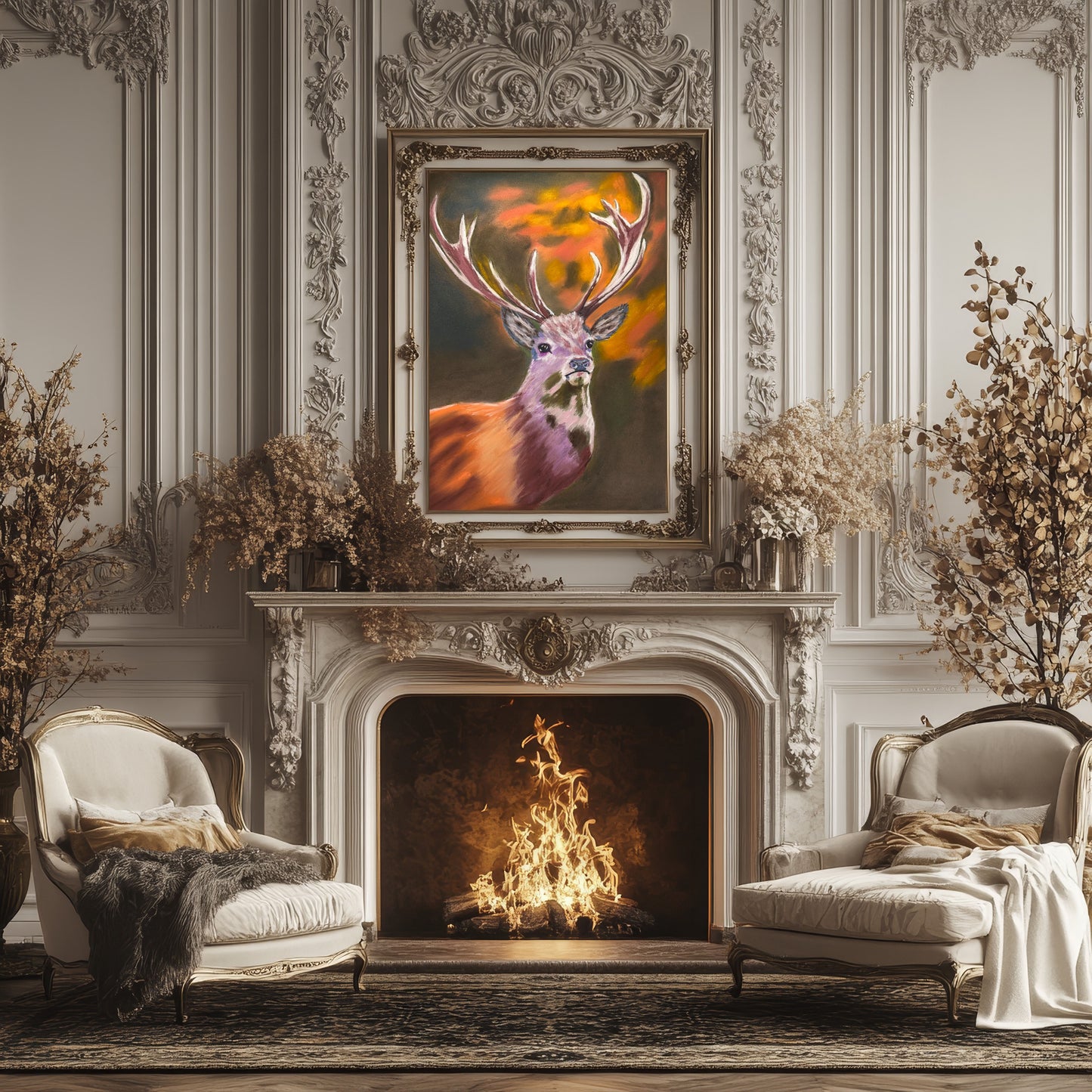 Original Hand Painted Pastel Art Stag