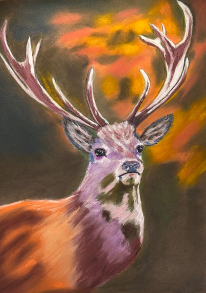 Original Hand Painted Pastel Art Stag
