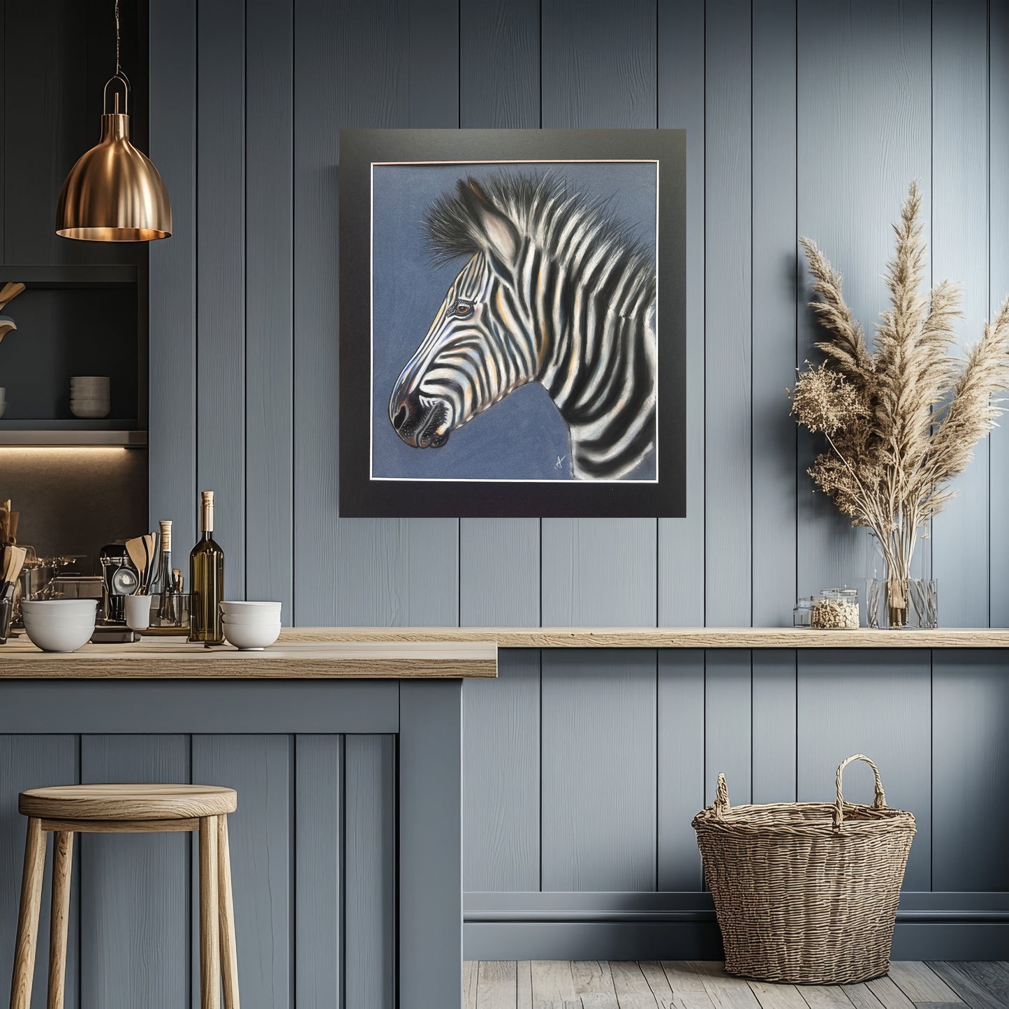Original Hand Painted Pastel Art Zebra