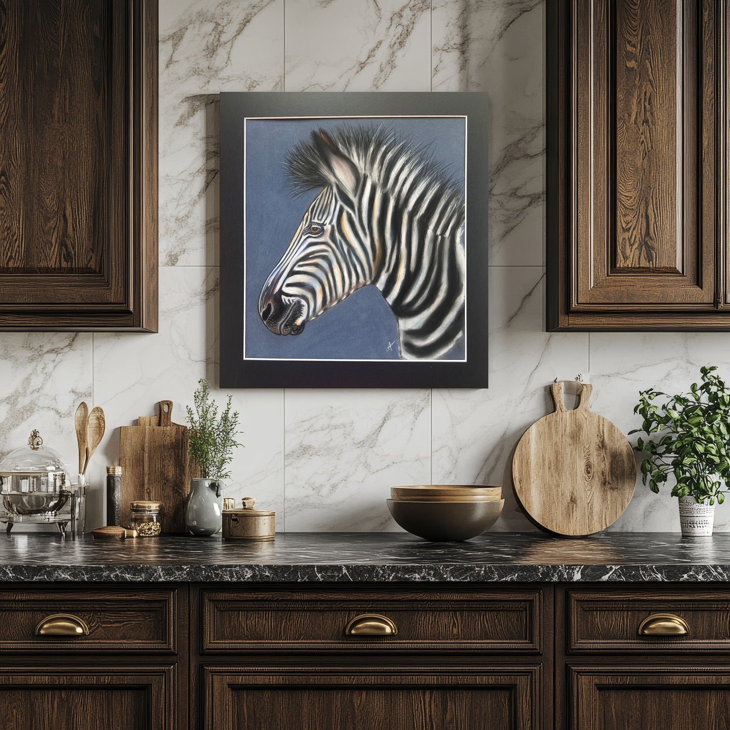 Original Hand Painted Pastel Art Zebra