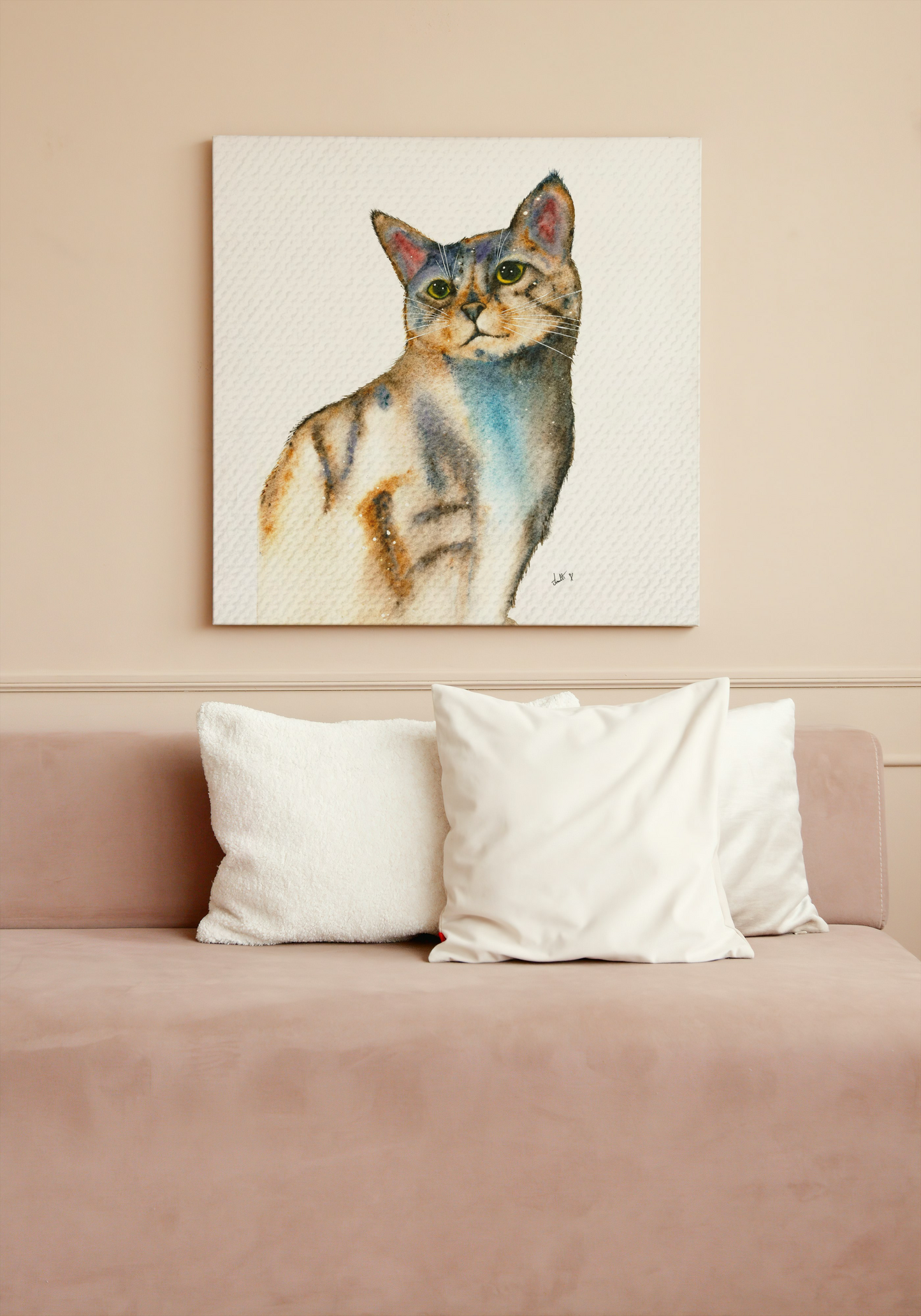 Original hand painted watercolour painting Soft Gaze in a painted dream