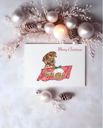 Christmas Watercolour Greeting Card - xmas-pudding - Dog-| Original Art