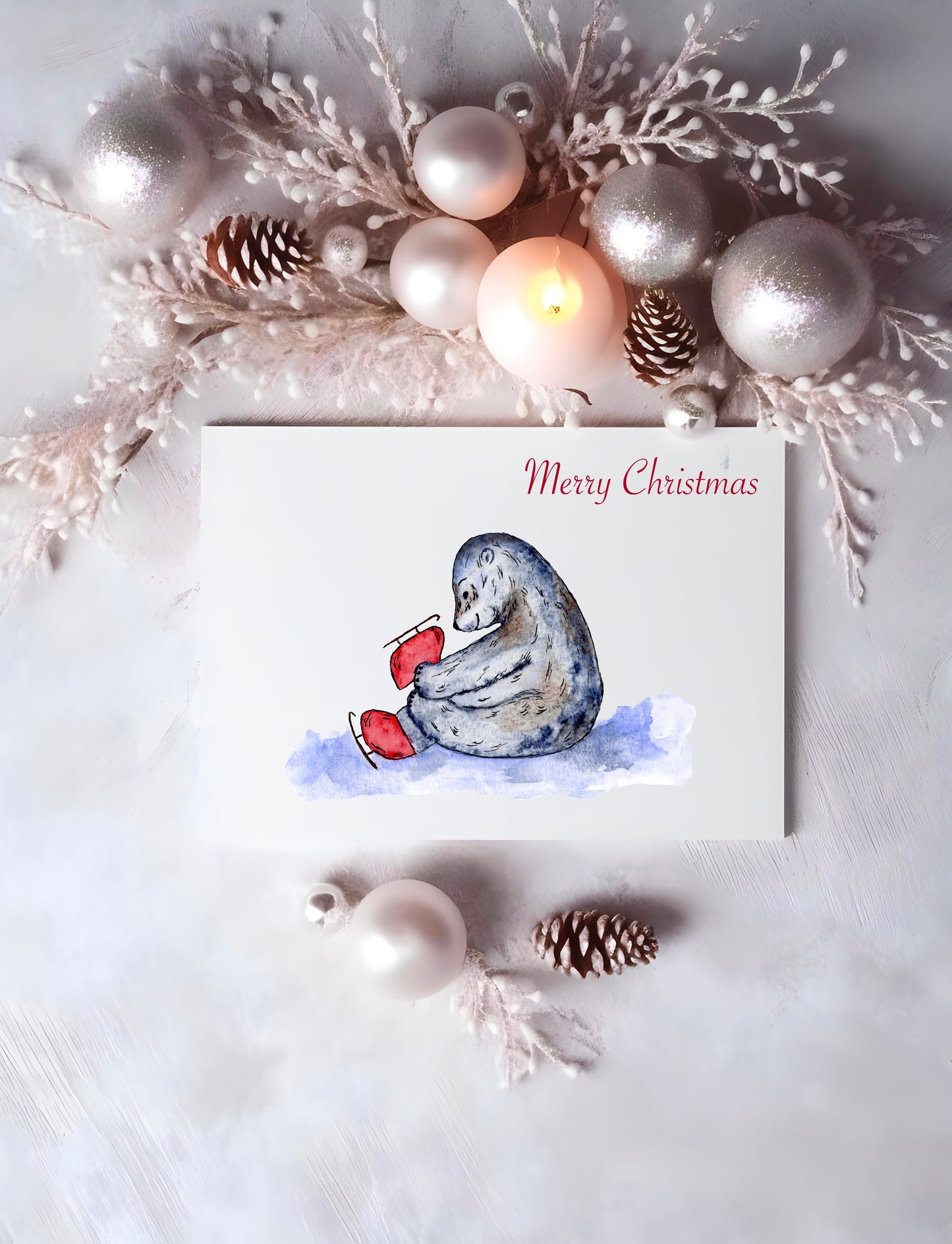 Christmas Watercolour Greeting Card - Polar Bear - Original Art