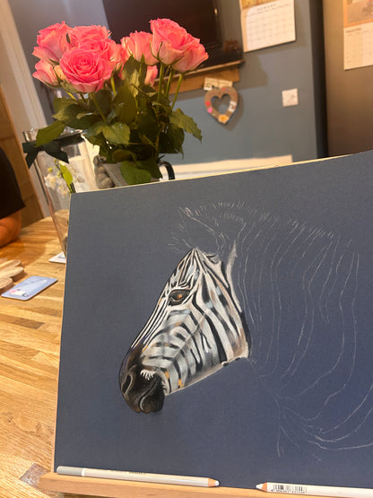 Original Hand Painted Pastel Art Zebra