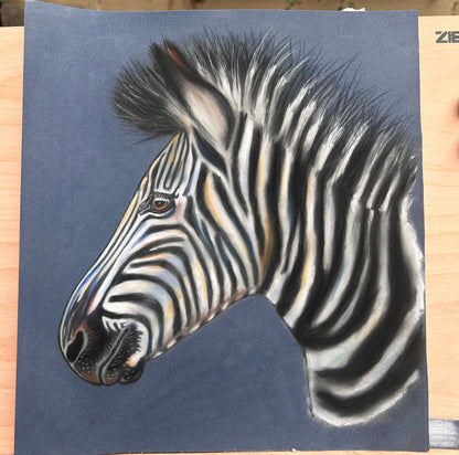 Original Hand Painted Pastel Art Zebra
