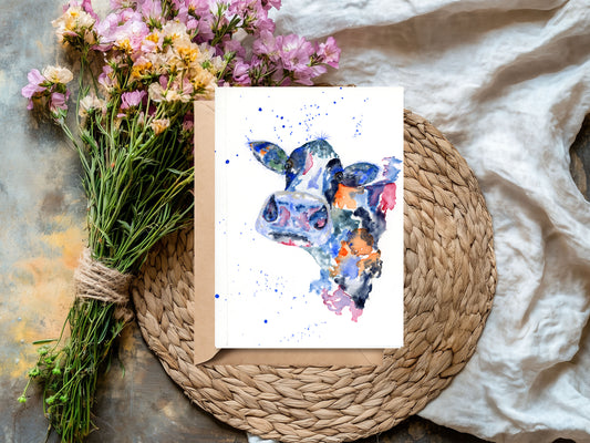 Greeting card - watercolour art - cow