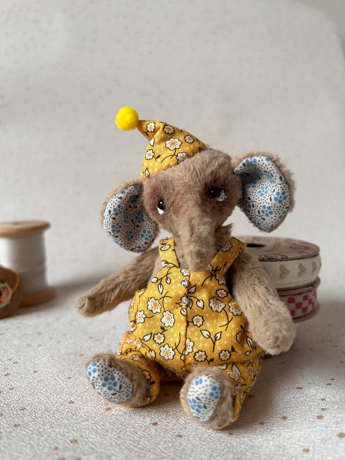 Pepper - Handmade Gold Mohair Artist Elephant 12cm