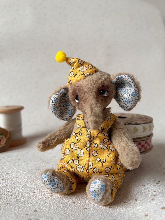 Pepper - Handmade Gold Mohair Artist Elephant 12cm