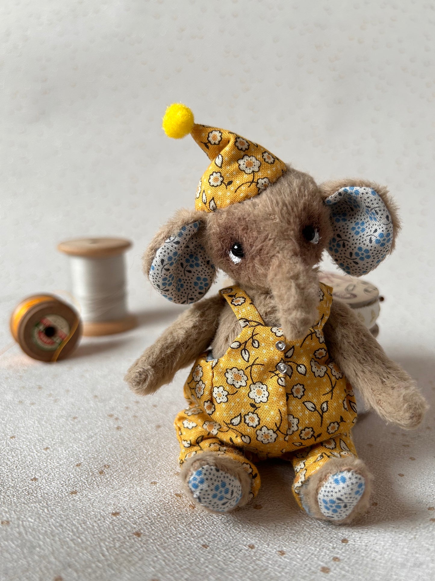 Pepper - Handmade Gold Mohair Artist Elephant 12cm