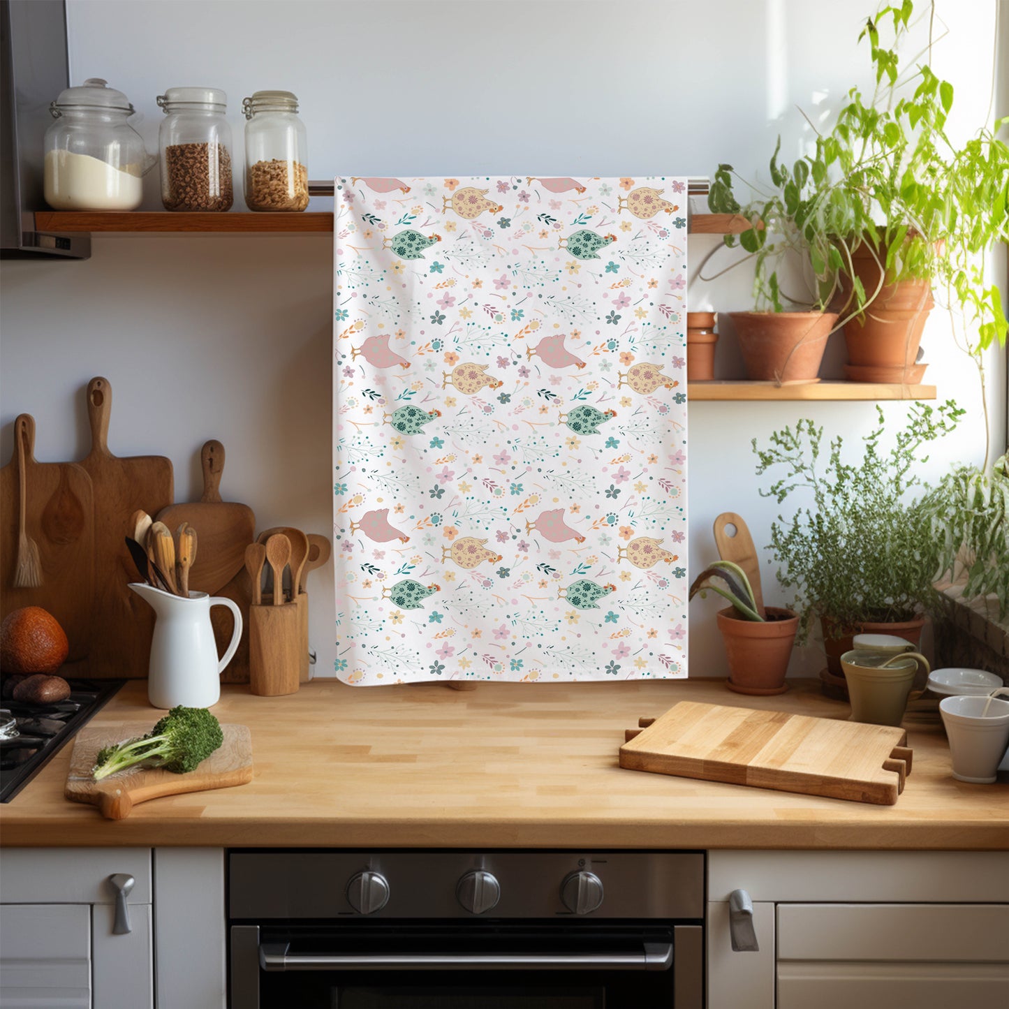 Chicken Tea Towel, UK Made, Cotton Kitchen Towel, Original illustration art