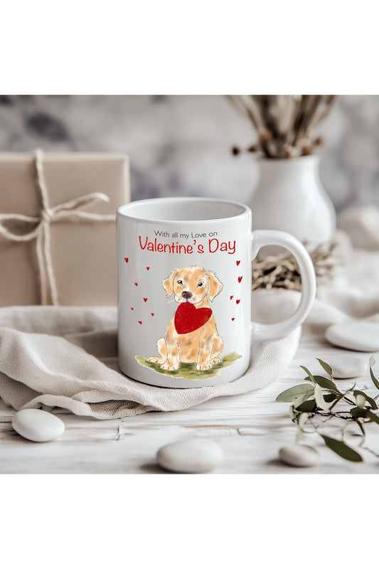 Valentine hand drawn Ceramic Mug 10oz - UK Artist / Gift / Dog lover
