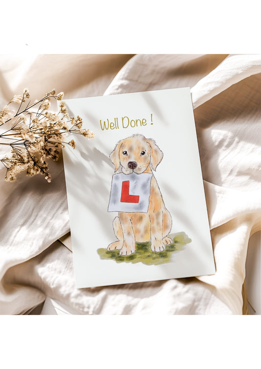 Well Done Driving Test Card - Dog with L Plate