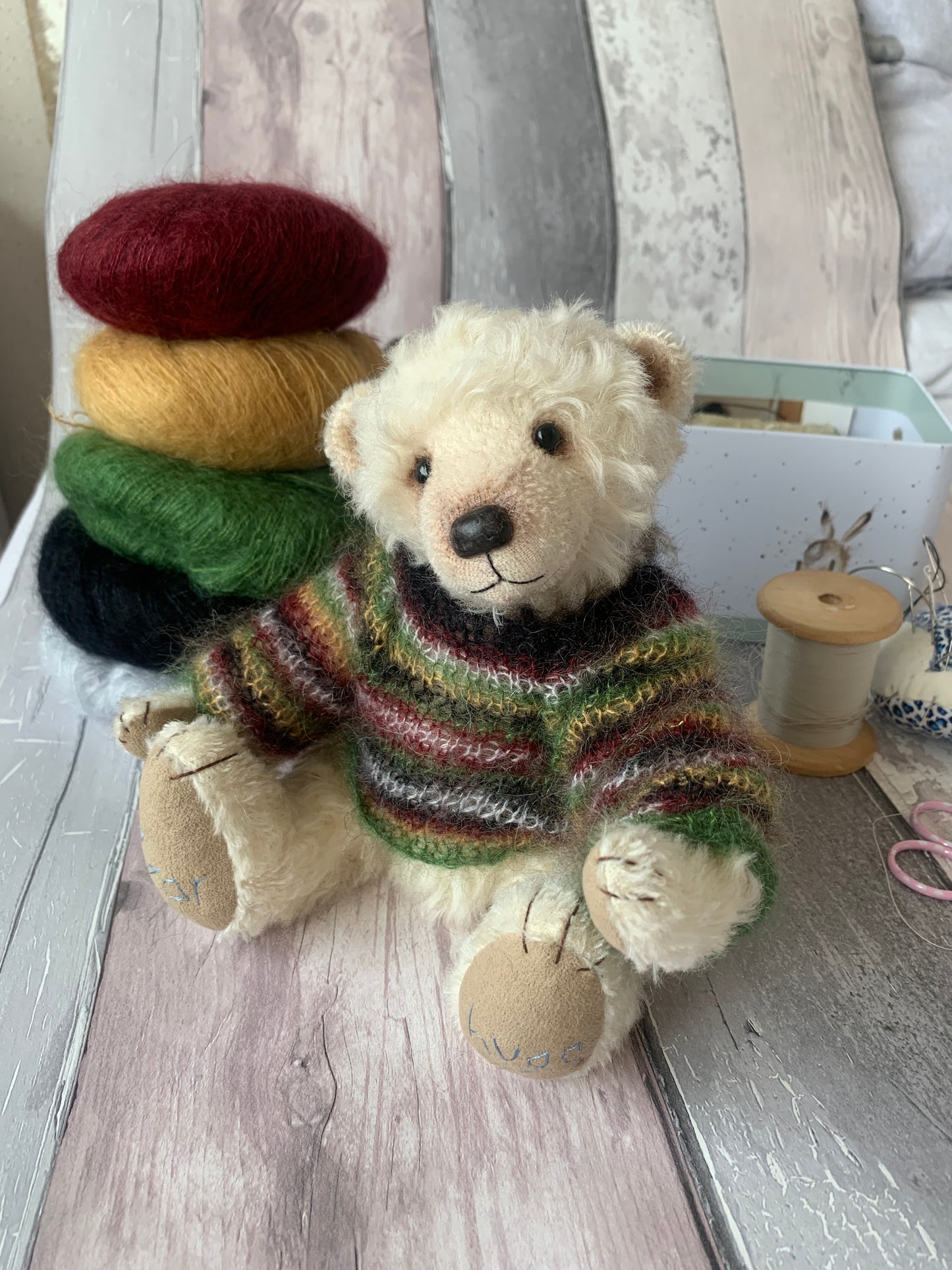 Handmade white Mohair Artist Bear 21cm