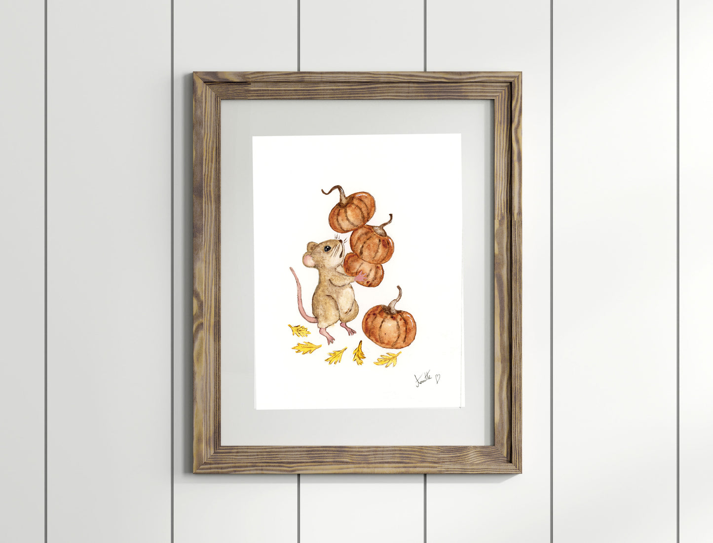 Original hand painted watercolour painting, illustration - pumpkin mouse.