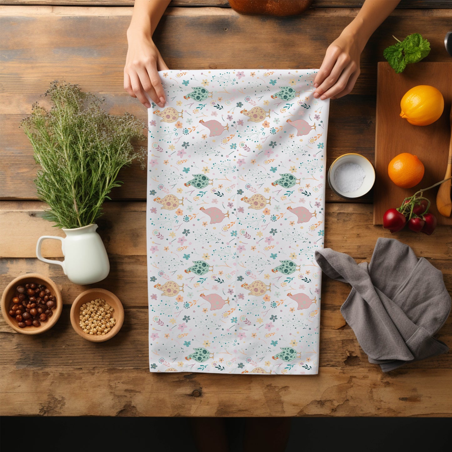 Chicken Tea Towel, UK Made, Cotton Kitchen Towel, Original illustration art