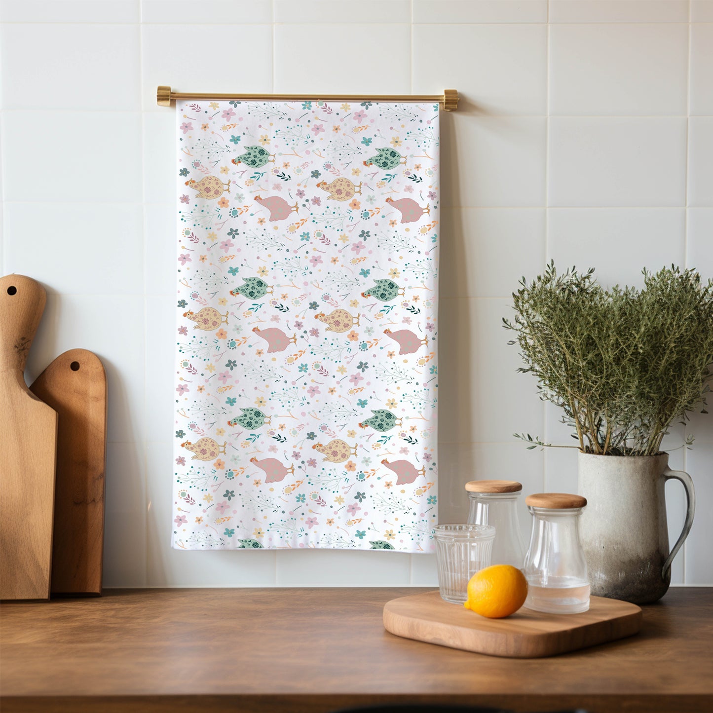 Chicken Tea Towel, UK Made, Cotton Kitchen Towel, Original illustration art