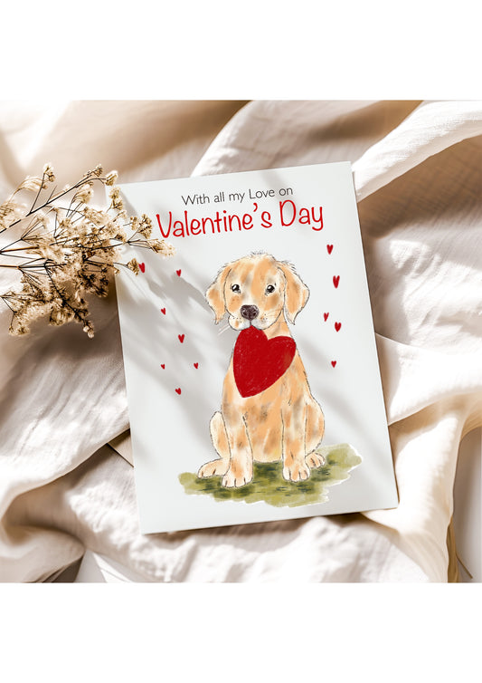 Valentine Greeting Card - Dog with love heart.